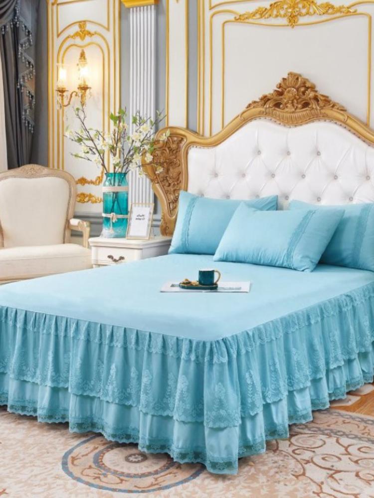 Lace Bed Skirt Luxury Princess Girl Bedspread Queen King Size Spring Fitted Sheets Bed Mattress Cover Retro Bedding with Skirt