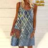 Women Flower Patterned Sequin Diamond Lattice Printed Mini Dress Sleeveless Party Dress Summer Beach Dress Sundress