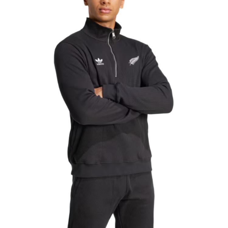 Adidas Мужская футболка Originals X All Blacks Essentials с длинным рукавом и вафельным узором на молнии JD4076