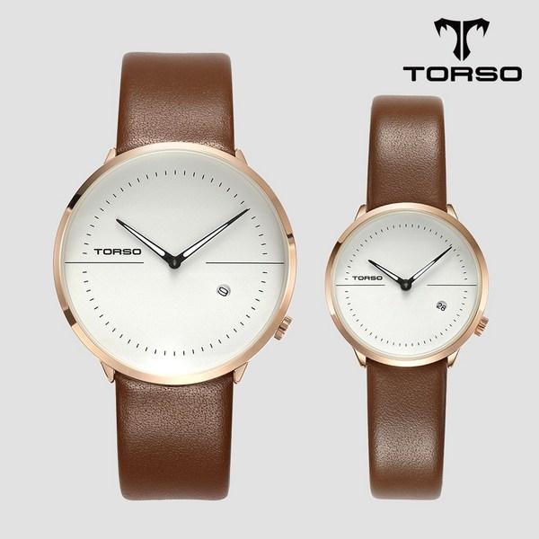 TORSO T77L Бесшумные часы с двумя стрелками и просто свиданием для пары, кожаные часы унисекс