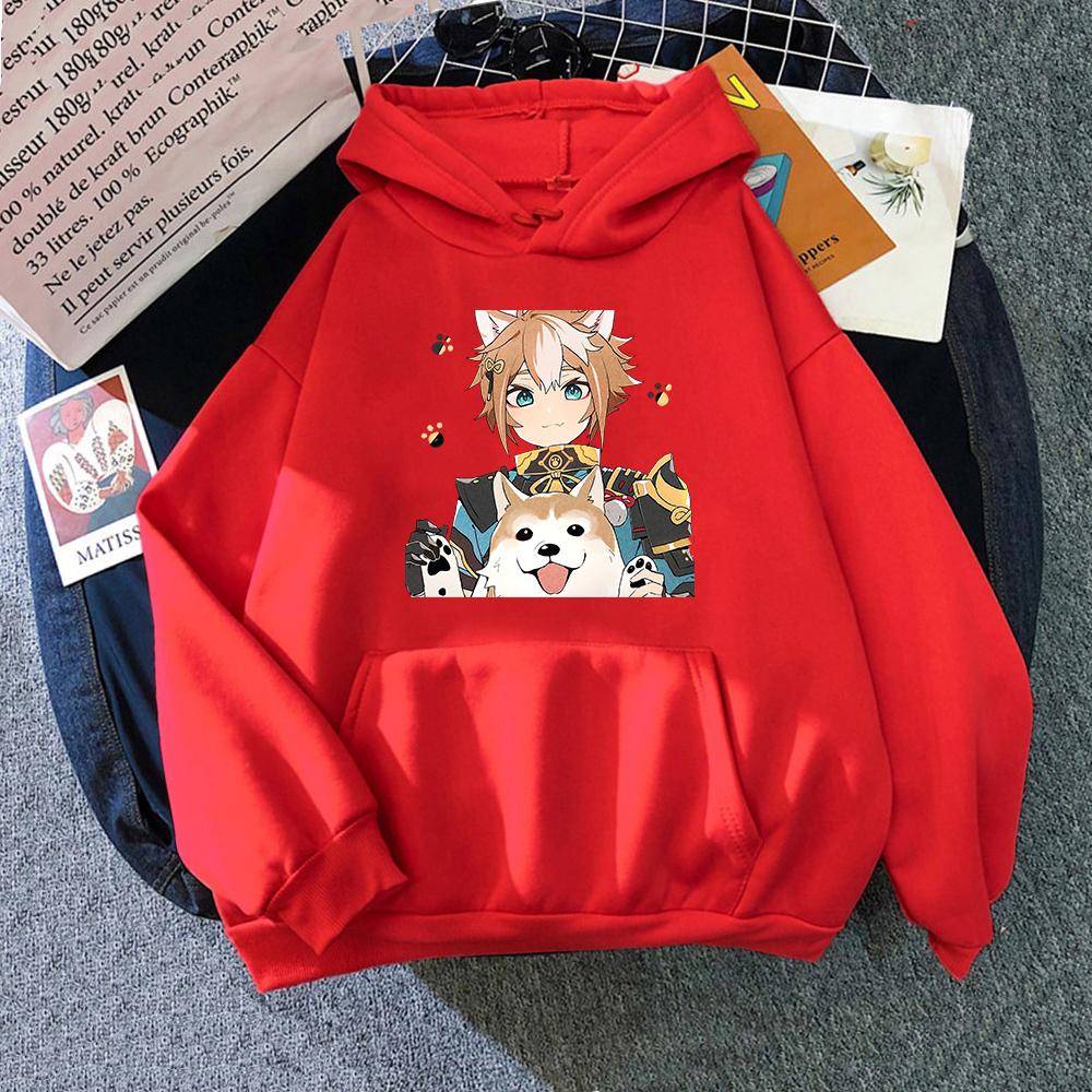 Gorou толстовка женская Harajuku графический Genshin Impact толстовки унисекс зимние мультфильм эстетические пуловеры кофты Genshin толстовка