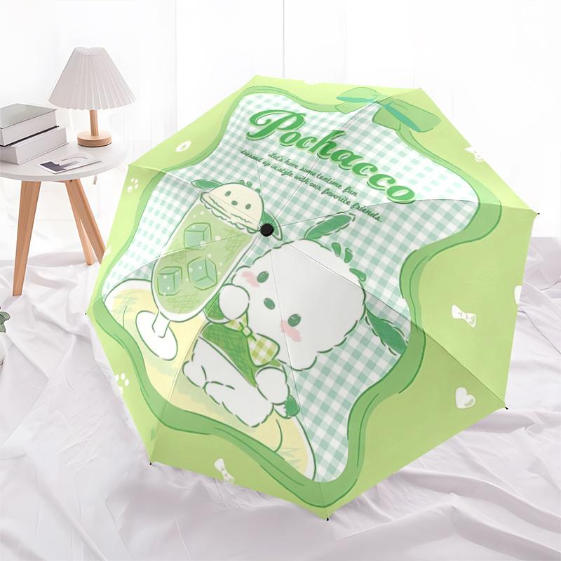 1pc Pochacco Teatime Fun Automatic Folding Umbrella - Portable 3-Fold Design with 8-Bone Iron Frame, Perfect for Outdoor Use, Festive Gifts, Fans, Tra