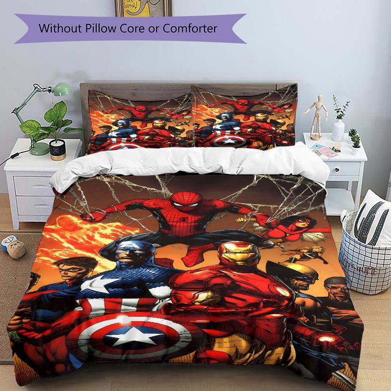 3Pcs Superhero Teamup Bedding Set Quilt Cover Pillowcase Home Christmas Xmas Halloween Gift 1 Duvet Cover 2 Pillowcase M928676