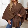 Women Shawl Coat V Neck Fall Winter Oversized Poncho Keep Warm Pure Color Windproof Open Front Shoulder Wraps with Bat Sleeves