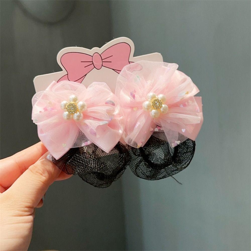 2PCS Mermaid Girls Elastic Hair Net Spring Clip Hair Bun Cover Sweet Ballet Hair Net  Kids