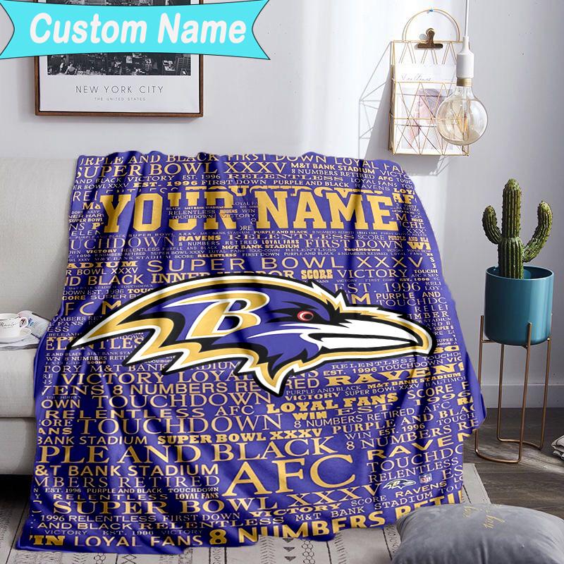 Custom Name Blanket Ravens Team Spirit Blanket Bedding Blanket for Travel, Camping, Living Rooms, Offices, Sofas, Fan Christmas gift