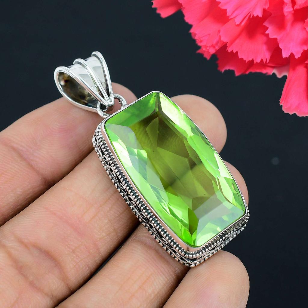 Подвеска из драгоценного камня перидот, твердая подвеска из стерлингового серебра 925 пробы, ювелирный подарок для унисекс