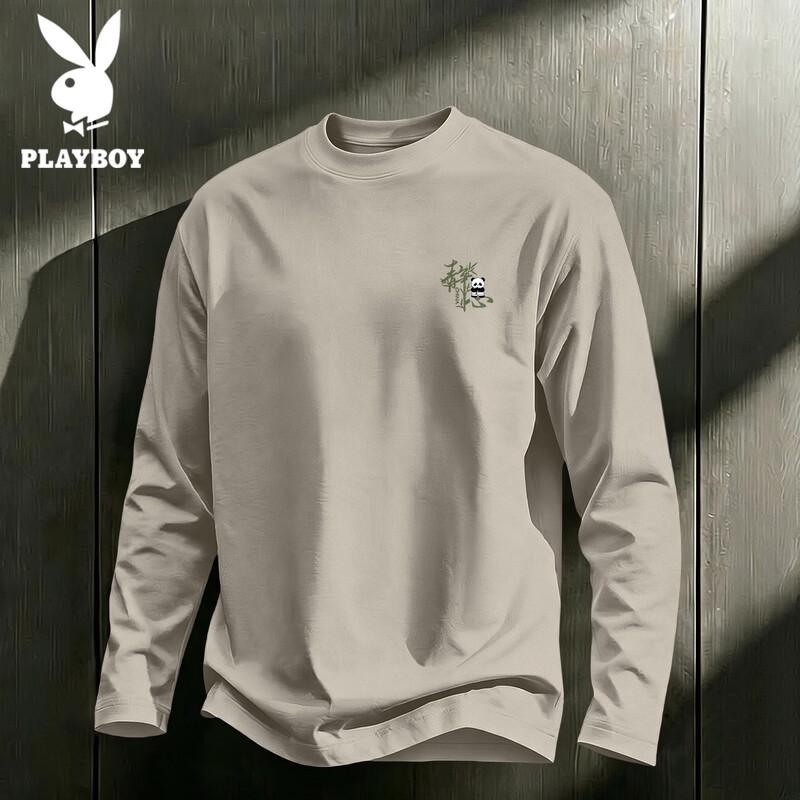 PLAYBOY Men's Long-Sleeve Pure Cotton Crew Neck T-Shirt