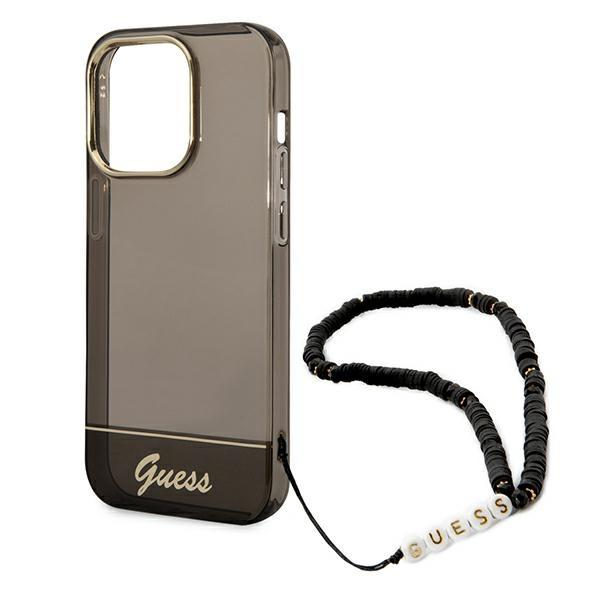Etui do iPhone 14 Pro Guess Czarny Translucent Pearl Strap