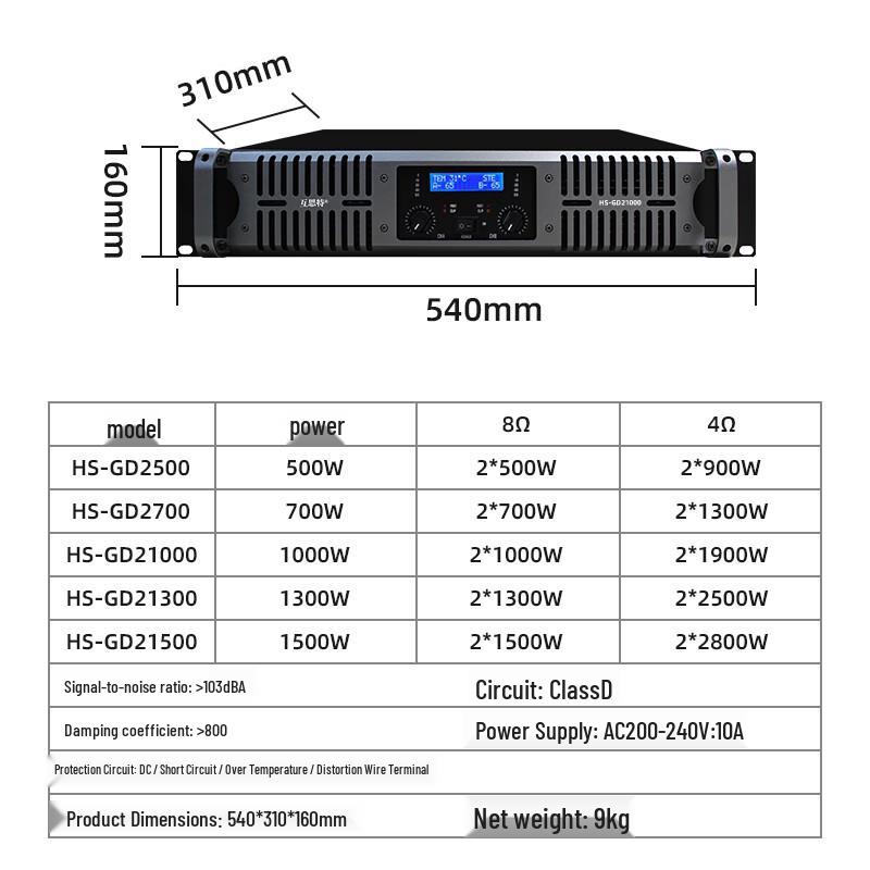 HUST HS-GD21300 2U Dual 1300W Professional Power Amplifier (CN version)