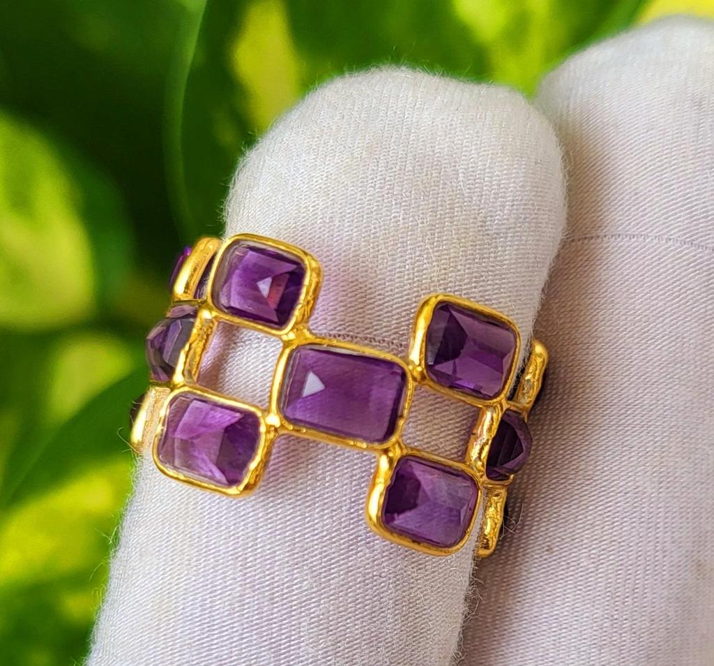 Natural Purple Amethyst Gemstone 925 Sterling Silver Eternity Ring 6.5 US, Gift