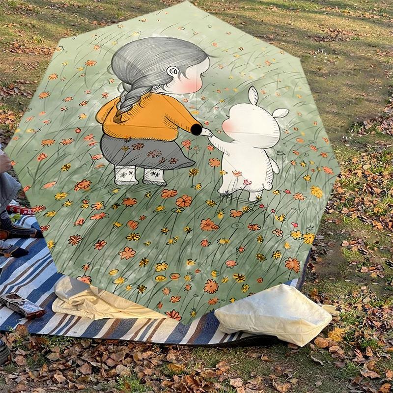 1PC girl rabbit Automatic Open/Close Umbrella with Windproof, 8-Rib Sturdy Canopy, Durable Ribs, Fashionable Design, Outdoor Accessory, Fun Prin, Holi