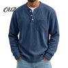 Winter Thick Wide Stripe Tops Men Corduroy Pullover Shirt, Long Sleeve Button Collar with Chest Pocket, Daily Wear Shirt Loose Fit Ribbed Textured