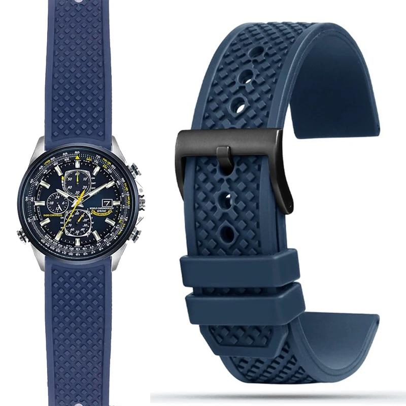 Fluoro Rubber Watch Strap For Citizen Blue Angel AT8020 First Generation Watchband AT8020-54L Waterproof Watch Band Accessories