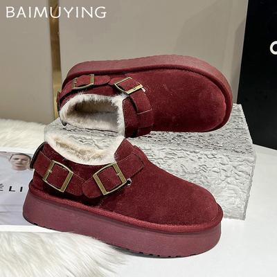 Зимние женские зимние сапоги Plarform из замши, короткие, плюшевые, дизайнерские туфли на плоской подошве из хлопка, тренд 2025 года, теплые, повседневные, удобные, женские ботинки