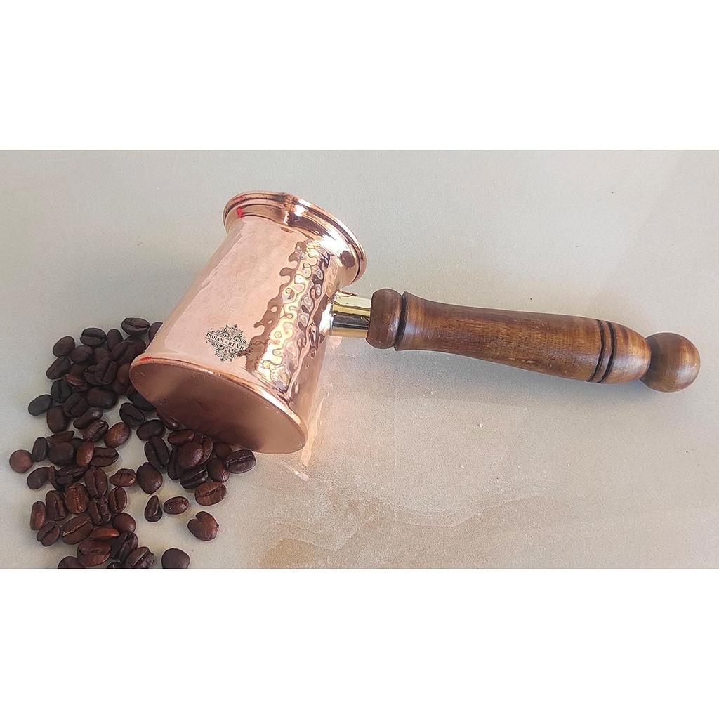 Pure Copper with Tin Lining Inside Turkish Kettle Mug with Wooden Handle & Hammered Design, Coffee Tea Mug Pourer, Volume - 400 ML