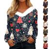 Women's Fashion Casual Long Sleeve Christmas Printed Plush Collar V-Neck Top