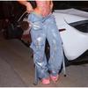 Fashion Print Hot Silver High Waist Denim Long Pants for Women Trendy Pockets Straight Jeans Female 2025 Spring Autumn Female Party Jean