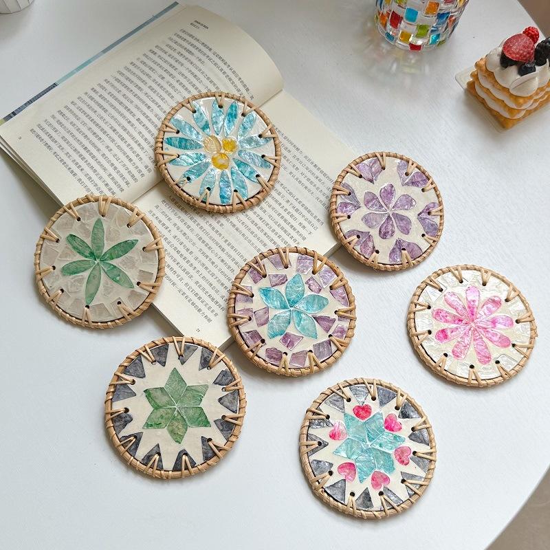 Handmade Seashell Art Coaster Seashell Coaster Handcrafted Seashell Flower Pattern Table Coasters Artistic for Home for Tables