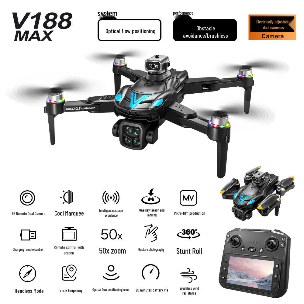V188MAX Drone with Screen: 8K HD Aerial Photography, Brushless Obstacle Avoidance, Remote Control Aircraft Toy