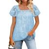 Summer Women's T-shirt Square Neck Lace Hollow Casual Loose Short-sleeved Chiffon Shirt