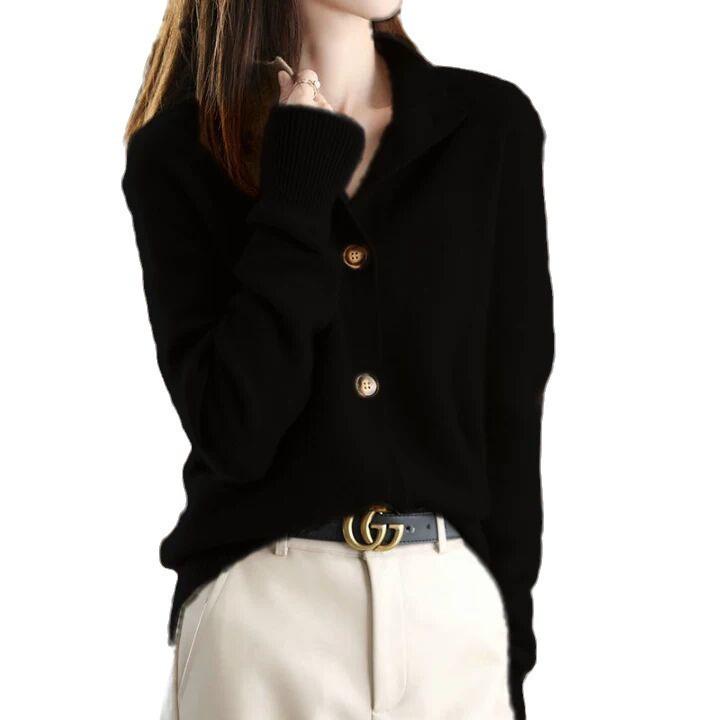Retro Spring/Autumn Women's Knitted Stand Collar Cardigan - Casual, Versatile, Loose-Fit Short Jacket