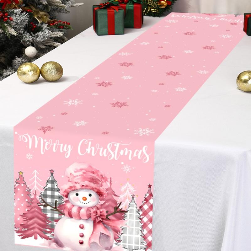 Pink Christmas Table Runner Christmas Decorations For Home 2025 Xmas Table Flag NewYear Winter Holiday Kitchen Dining Table Deco