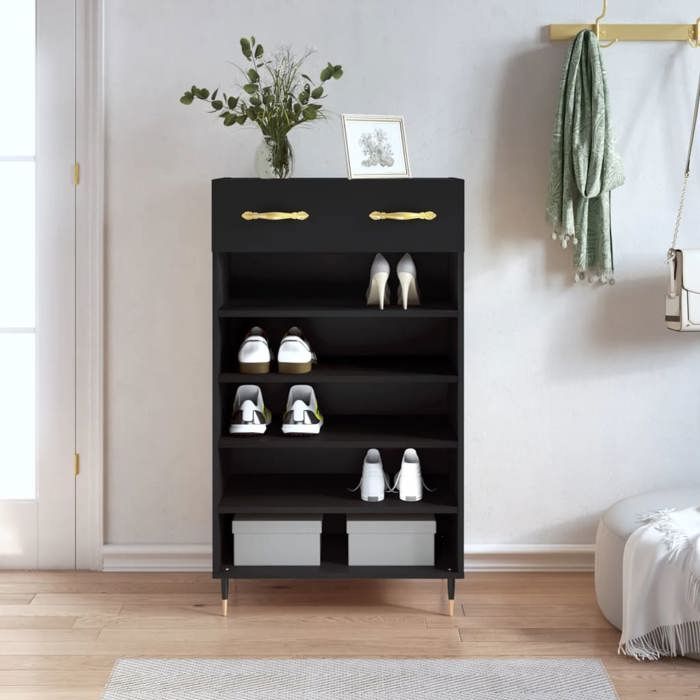 VidaXL Shoe Cabinet Black 60x35x105 Cm Engineered Wood 829589