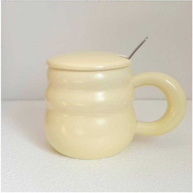 Ceramic Cup Milk Coffee Mug Couple Cute Water Cup with Lid and Spoon Nordic Style