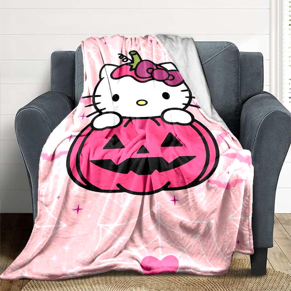 1Pc Hello Kitty Halloween Pumpkin Blanket Soft And Comfortable Casual Warm Camping Travel Christmas Halloween Xmas Gift M924380