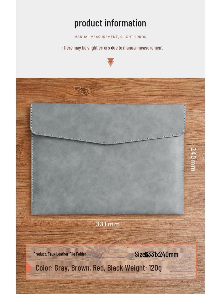 A4 PU Leather Zipper Pouch: Business Office File Bag & Stationery Folder