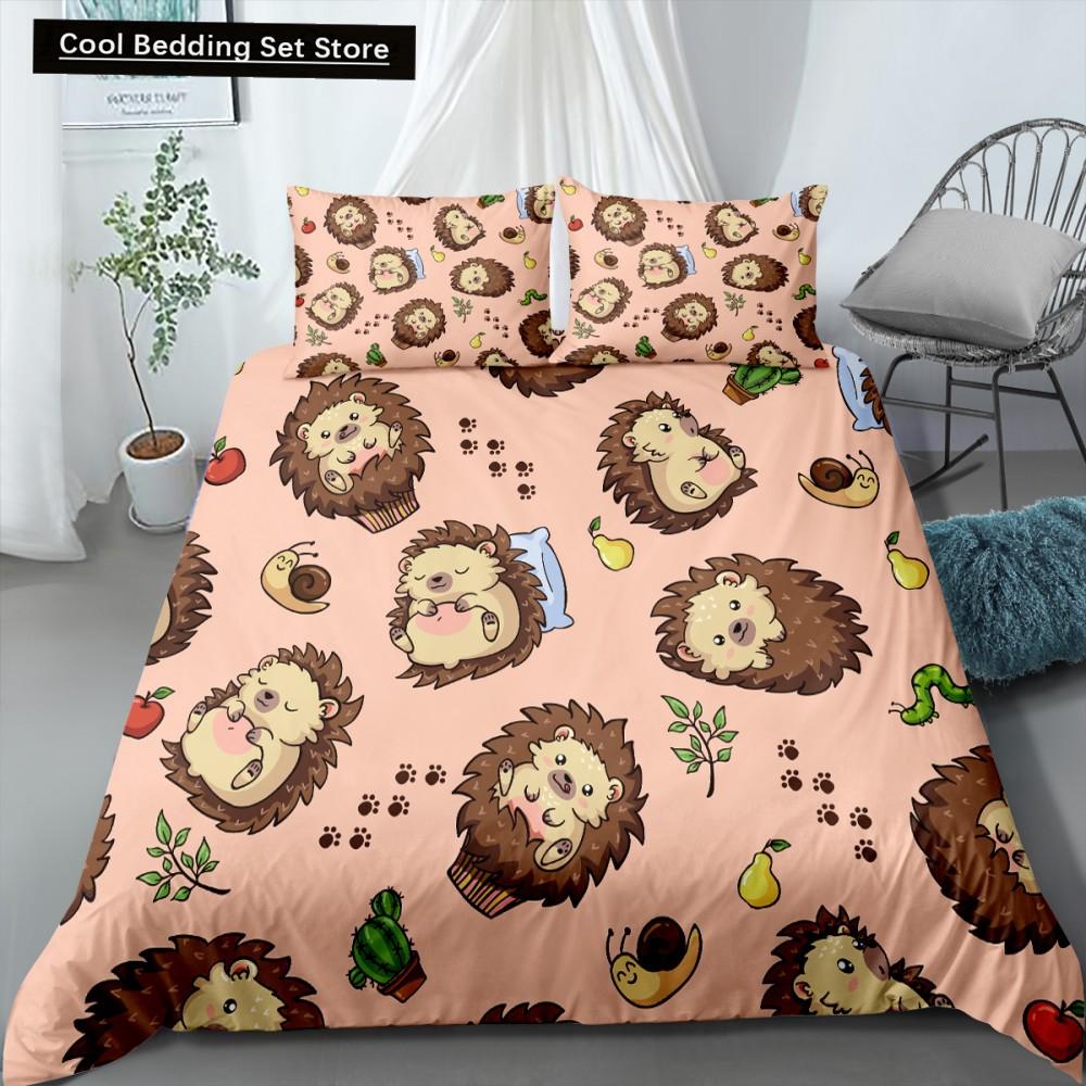 Пододеяльник с изображением ежа King Queen 3D Lovely Animal Комплект постельного белья для детей, подростков, взрослых, дикая природа, пододеяльник, наволочка, детские подарки