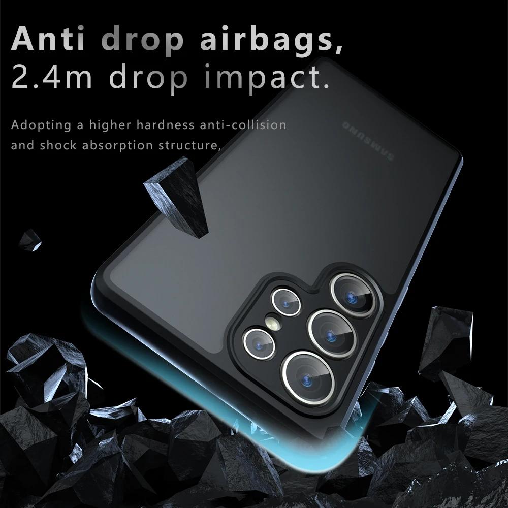 Armor Matte Frosted Clear Case For Samsung Galaxy S25 S24 S23 S22 S21 Ultra Plus S24FE S23FE Lens Protection Shockproof Cover