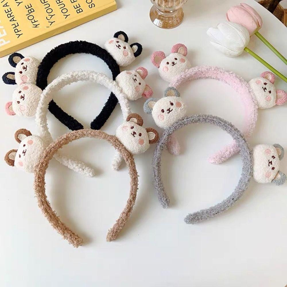 Colorful Cartoon Plush Headband Non-slip Plush Hairband Cute Bear Plush Headband  Makeup