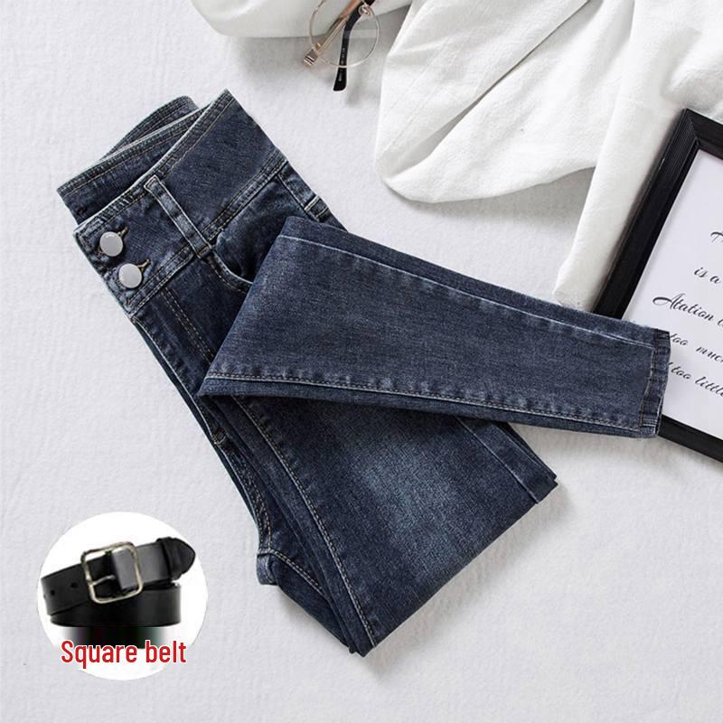Сине-серые джинсы скинни bootcut с высокой талией для женщин: На флисовой подкладке, Утепленные, Стройнящие, Зауженные к низу – Коллекция Осень/Зима 2022.