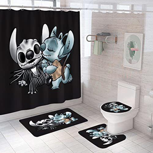 4-Piece Cartoon Cute 3D Printing Shower Curtain Bathroom Set Curtain Home Decoration Bathroom Set With Hook