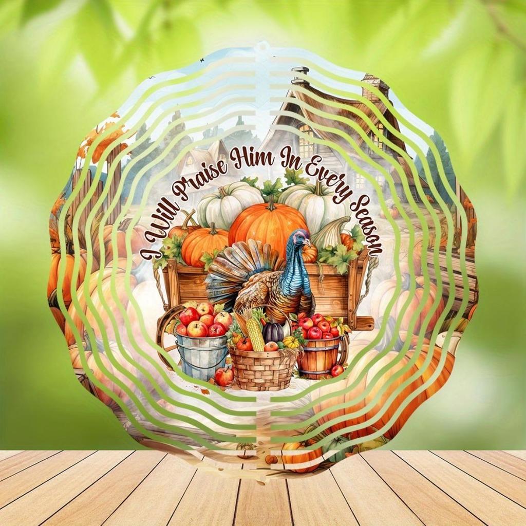 10-Inch Metal Wind Spinner – Thanksgiving-Themed Outdoor Decor with Vibrant Pumpkins, Turkey & Fall Foliage, 360° Rotating Hook for Yard