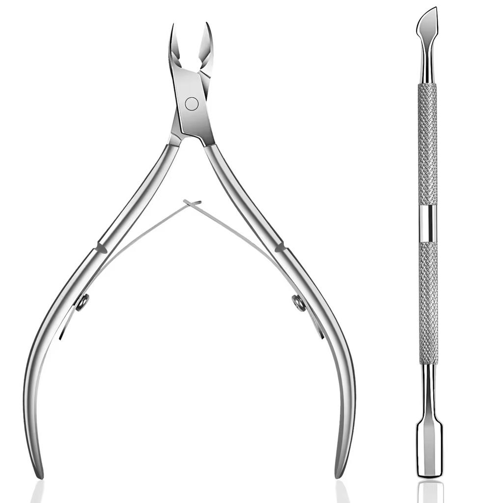 LINMANDA Cuticle Pliers with Cuticle Pusher Stainless Steel Cuticle Remover and Trimmer Perfect For Fingernails and Toenails