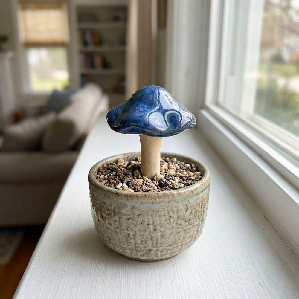 4PCS Ceramics Pottery Sculpture Realistic Mushroom Sculpture Flower Pot Decoration