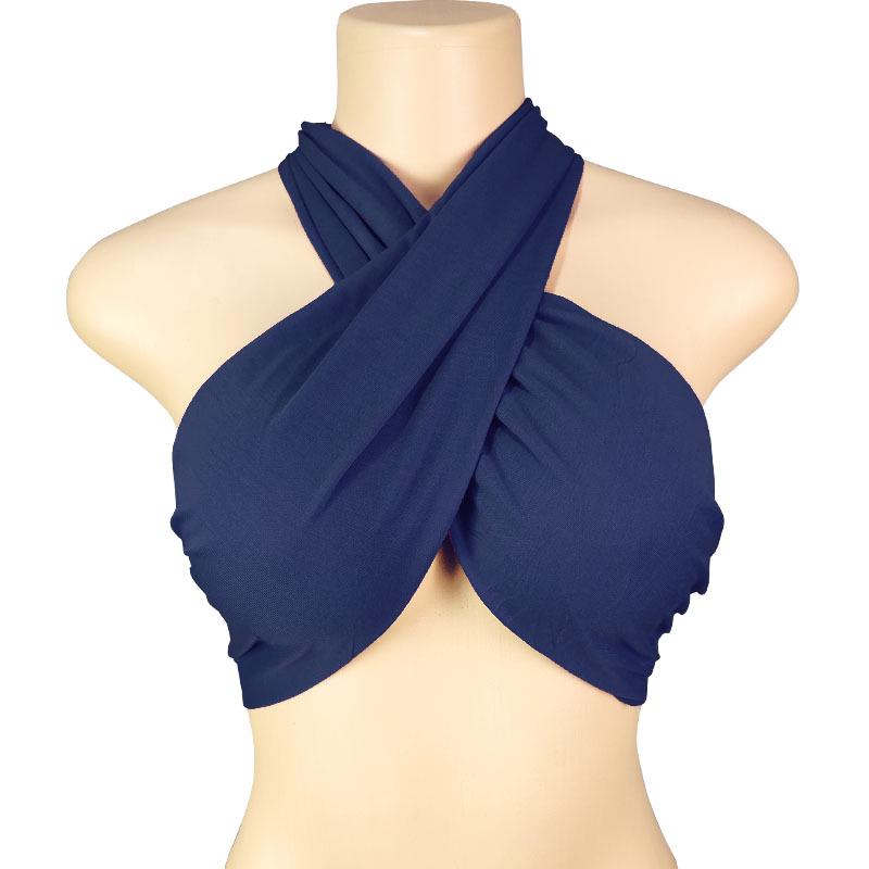 Spring Women's Solid Color Halter Neck Bandeau Top with Tie-up Chest Wrap