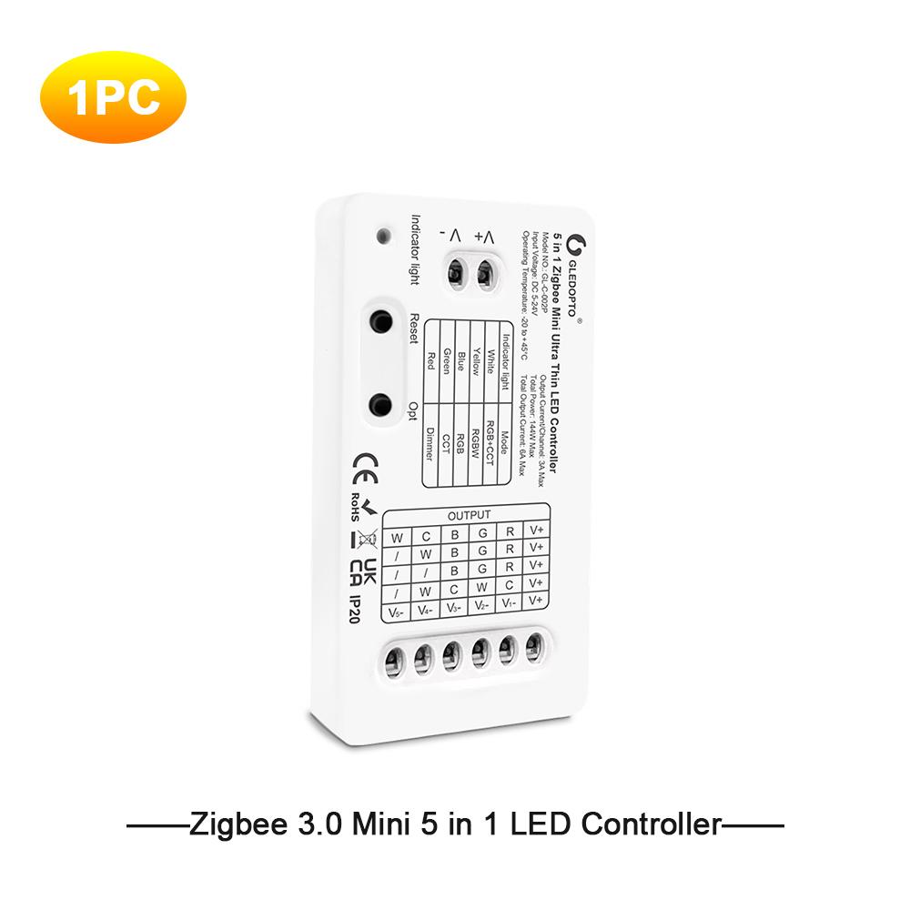 Gledopto Zigbee 3.0 Smart Home DC5-24V Pro 5 in 1 Mini LED Controller RGBCCT/RGBW/RGB/CCT/Dimmer Fit For TV Background Lighting