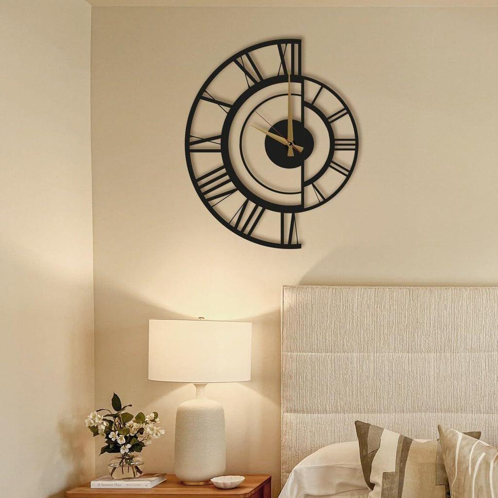 Large World Map Wall Clock, Metal Minimalist Modern Clock, Round Silent Non-Ticking Battery Operated Wall Clocks for Living Room/Home