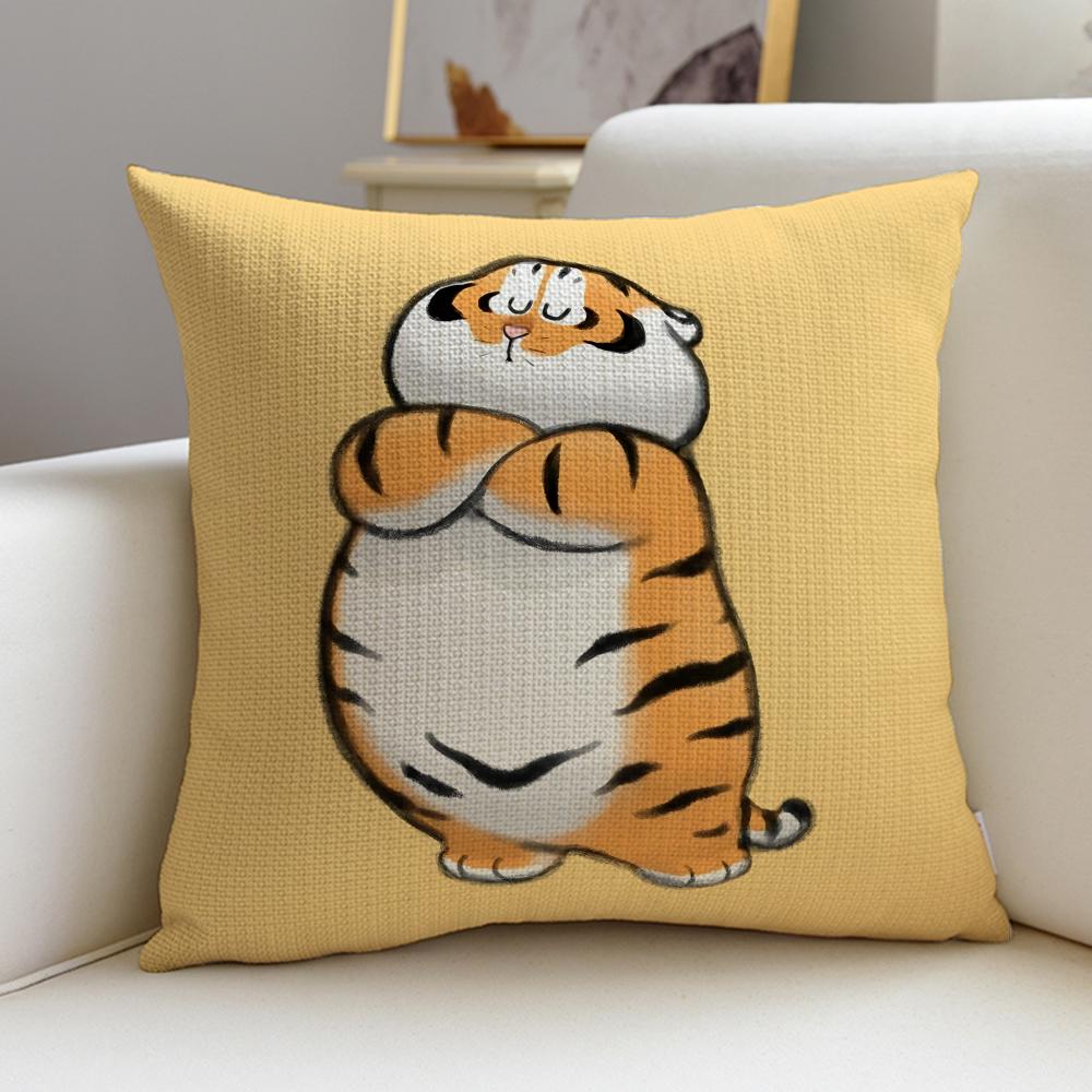 Chubby IIm Not Fat TigerS Cushion Cover Breathable and skinfriendly linen pillowcase square removable and washable cushion