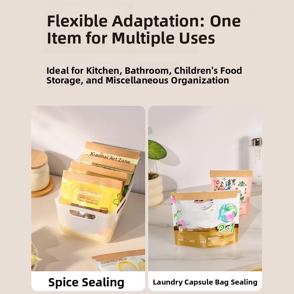 50Pcs Self-Adhesive Kraft Paper Bag Mouth Clip Packaging Bag Seal Kraft Paper Sealing Strip