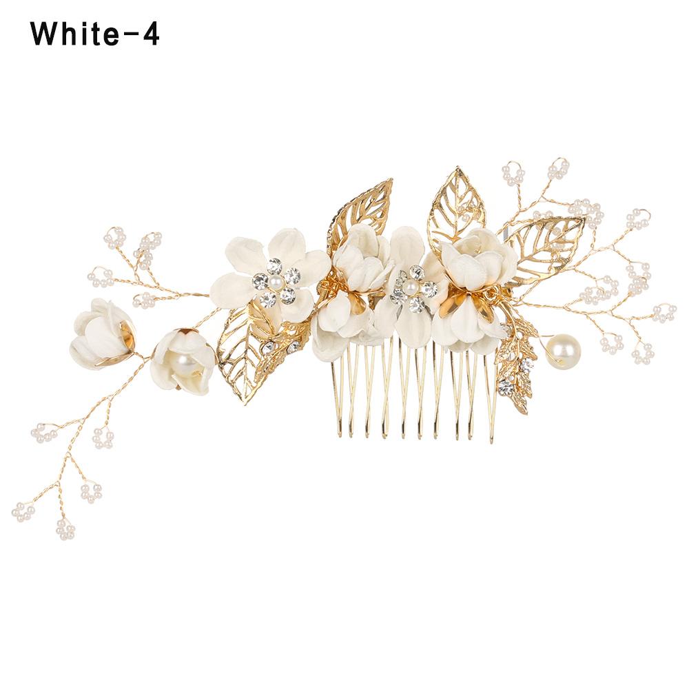 Fashion Elegant Blue Flower Women Hair Combs Headdress Prom Bridal Wedding Hair Accessories Gold Leaves Hair Jewelry Hair Pins