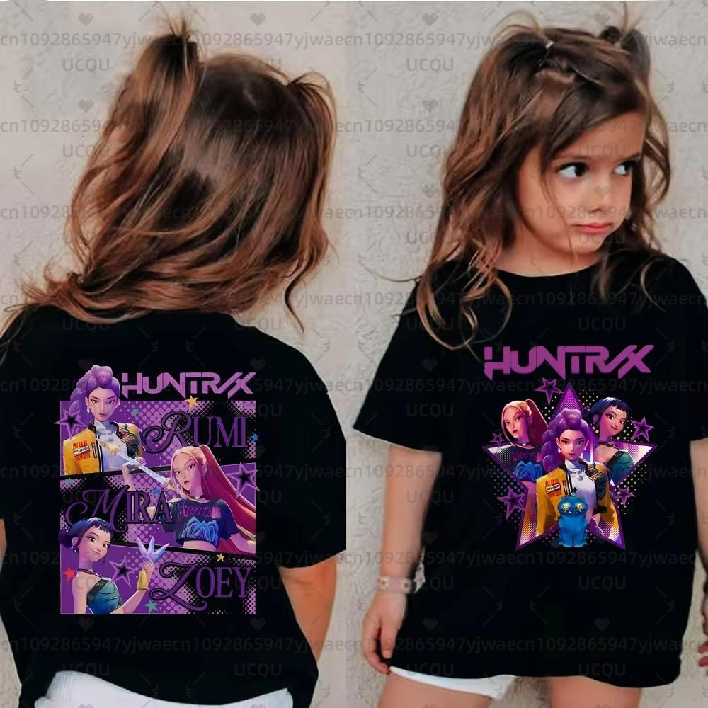 Милая детская футболка с коротким рукавом Kpop Demon Hunters, повседневная мода Харадзюку, хлопок, для взрослых и детей, одежда для косплея, топы