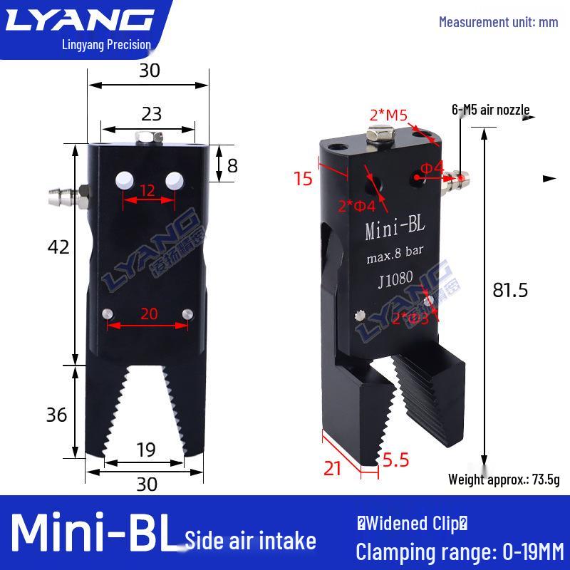 Pneumatic Mini Grippers: A/B/C/E Robot Arm Clamps for Injection Molding (J1060/J1080).