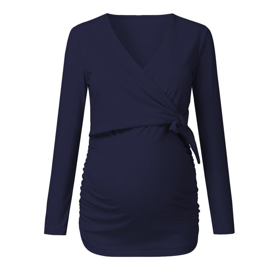 Women's Maternity Long Sleeve V-neck Shirts Tops For Breastfeeding