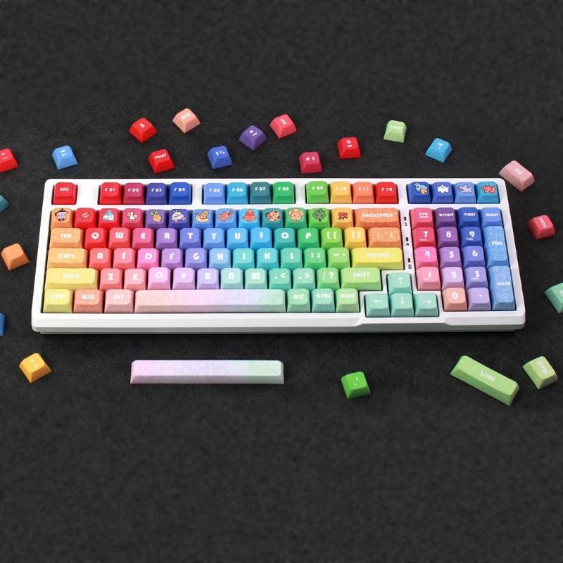 133Keys Rainbow Keycaps DA Profile 9.5mm Thick PBT Keycaps для 61/87/104/108 Layout Mechanical Keyboard Keycaps