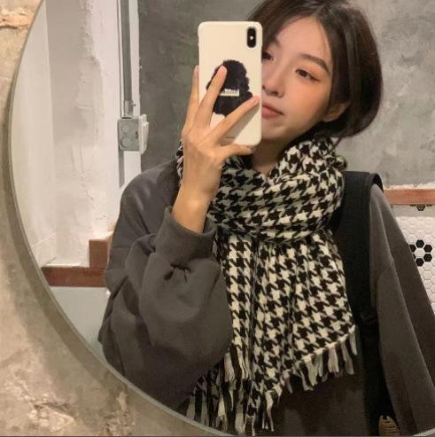 Scarf women's winter high-end sense, colored fluffy fringed large shawl, warm and versatile atmosphere, striped scarf